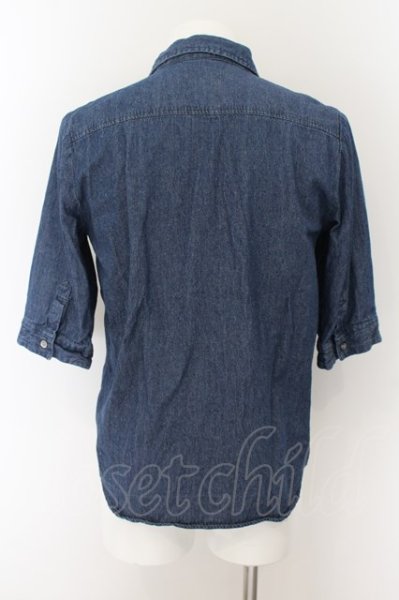 画像2: NO ID. / シワ加工デニム5分袖シャツ 1 ブルー O-24-07-13-032-NO-sh-YM-ZT244 (2)
