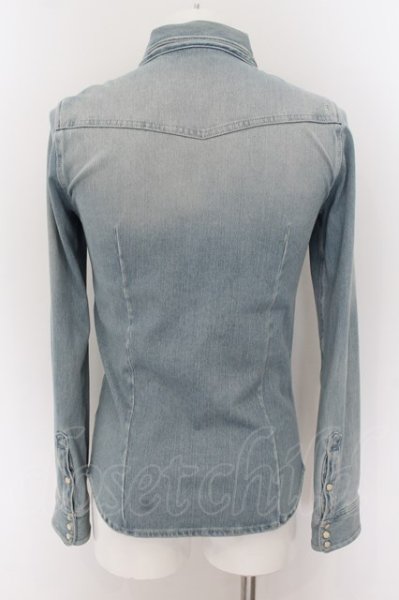 画像2: NO ID. / ニットデニムUSED加工ウエスタンシャツ 1 ライトインディゴ O-24-07-13-011-NO-sh-YM-ZT055 (2)