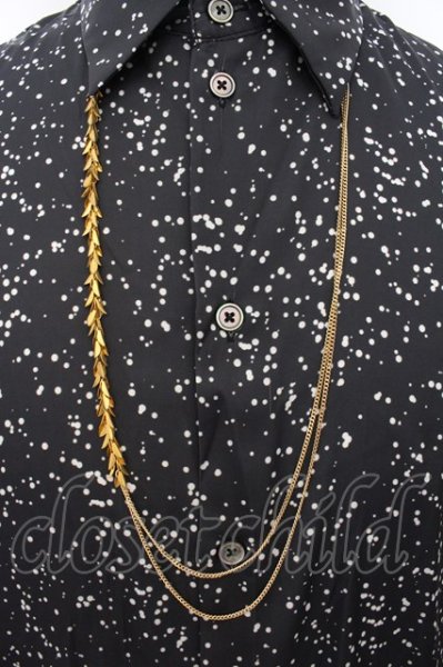 画像2: BUFFALO BOBS / TOROMI-WITH LEAVESとろみ チェーン付きサテンシャツ 1-2 ブラック O-24-07-13-026-BU-sh-YM-ZT244 (2)