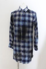 CIVARIZE / Wasp 裾ジップロングチェックシャツ 46 ブルー O-24-07-23-015-CI-sh-YM-ZS
