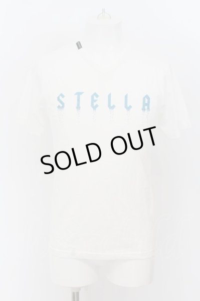 画像1: BUFFALO BOBS / STELLAラメプリントVネックTシャツ 1-2 ホワイトｘブルー O-24-07-26-047-BU-ts-YM-ZT109 (1)