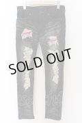 CIVARIZE / スパンコールリメイク加工スキニーデニムパンツ 44 ブラックｘレッド O-24-07-31-087-CI-pa-YM-ZT063