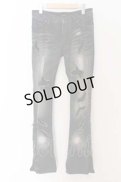 画像1: CIVARIZE / レザーフレアダメージデニムパンツ 44 ブラック O-24-07-31-088-CI-pa-YM-OS (1)