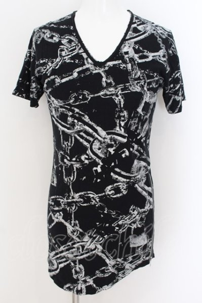 画像1: CIVARIZE / チェーン総柄サイドZIPTシャツ 46 ブラック O-24-08-21-002-CI-ts-YM-ZT220 (1)