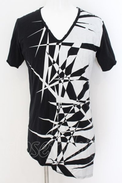 画像1: CIVARIZE / ジオメトリック総柄変形ロングTシャツ 46 ブラックｘホワイト O-24-08-21-003-CI-ts-YM-ZT305 (1)