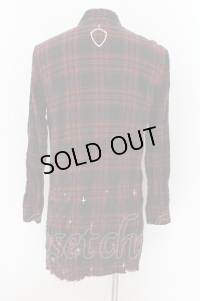 画像2: BLACK MORAL / クロス刺繍ロングチェックシャツ  レッド O-24-08-24-007-BL-ts-YM-ZT334 (2)