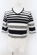 Zero by TORNADO MART / ランダムボーダージャガードTシャツ M ホワイトｘブラック O-24-08-24-009-Ze-ts-YM-ZT330