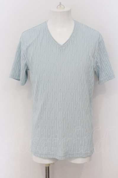画像1: TORNADO MART / ダイヤプリーツタックJQ半袖Vネックカットソー(マスキュリン) L サックスブルー O-24-08-25-028-TO-ts-YM-ZT151 (1)