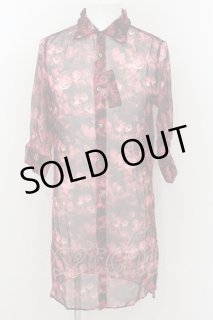 CIVARIZE / シースルーフラワーロングシャツ 46 ブラックxレッド O-24