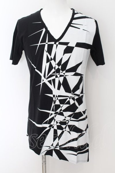 画像1: CIVARIZE / ジオメトリック総柄変形ロングTシャツ 46 ブラックｘホワイト O-24-08-29-030-CI-ts-YM-ZT213