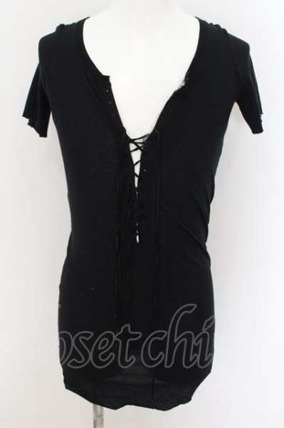 画像1: IFSIXWASNINE / LACE UP/HS　ストライプ　Tシャツ レディース3 ブラック O-24-09-02-080-IF-to-YM-ZT327 (1)