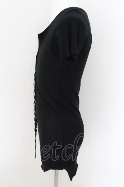 画像2: IFSIXWASNINE / LACE UP/HS ストライプ Tシャツ レディース3 ブラック O-24-09-02-080-IF-to-YM-ZT327 (2)