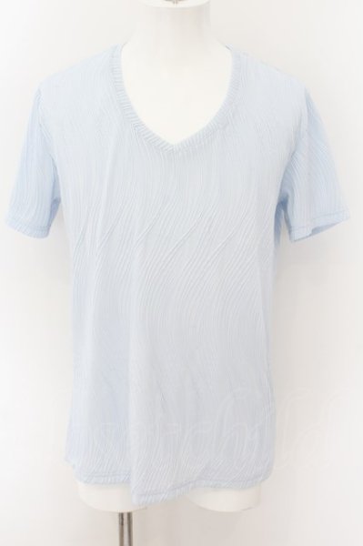 画像1: TORNADO MART / ウェーブジャカードVネック半袖カットソーTシャツ LL サックスブルー O-24-09-02-018-TO-ts-YM-ZT224 (1)