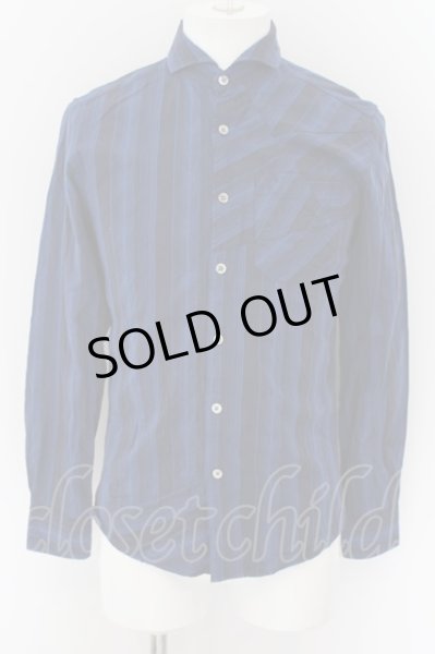 画像1: Zero by TORNADO MART / パッチワークストライプシャツ M ブルー O-24-09-15-038-Ze-sh-YM-ZT208 (1)