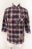 画像1: 【WINTERセール】FUGA / Realm 加工7分袖チェックシャツ 44 レッドｘネイビー O-24-09-15-057-FU-sh-YM-ZT206 (1)