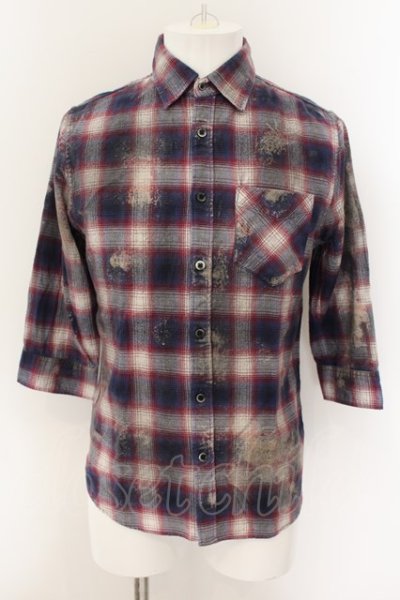 画像1: 【WINTERセール】FUGA / Realm 加工7分袖チェックシャツ 44 レッドｘネイビー O-24-09-15-057-FU-sh-YM-ZT206