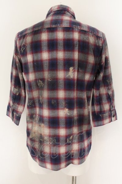 画像2: 【WINTERセール】FUGA / Realm 加工7分袖チェックシャツ 44 レッドｘネイビー O-24-09-15-057-FU-sh-YM-ZT206