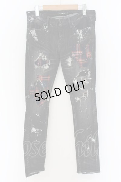 画像1: CIVARIZE / タータンリペアペインティングデストロイストレッチスキニーデニムパンツ 44 ブラック O-24-09-16-040-CI-pa-YM-ZT002