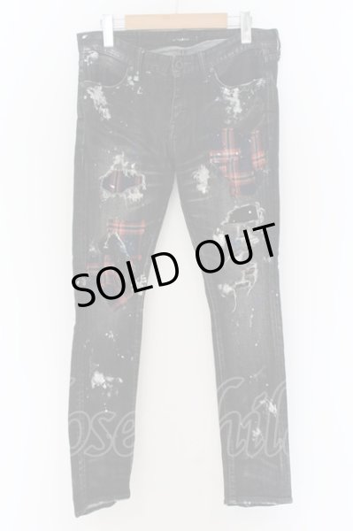 画像1: CIVARIZE / タータンリペアペインティングデストロイストレッチスキニーデニムパンツ 44 ブラック O-24-09-16-040-CI-pa-YM-ZT002 (1)