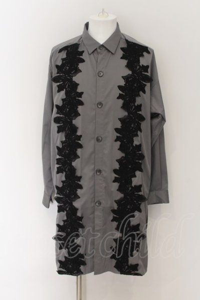 画像1: NO ID. BLACK / レースロングシャツ ONE グレー O-24-09-25-035-NO-sh-YM-ZT051 (1)