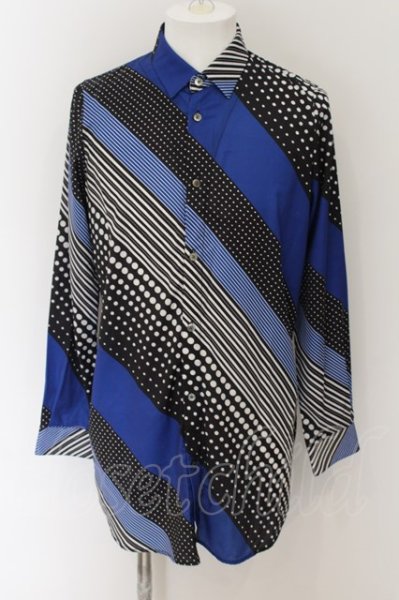 画像1: NO ID. BLACK / ドットストライプロングシャツ 1 ブルー O-24-09-25-045-NO-sh-YM-ZT043 (1)