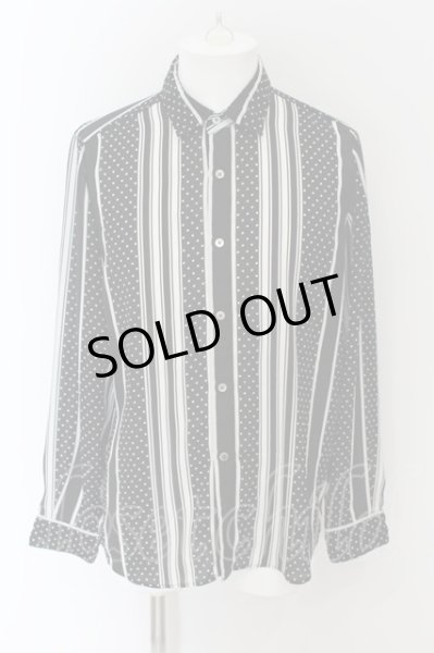 画像2: NO ID. BLACK / ストライプドットストール付ショートカラーシャツ 1 ブラックｘホワイト O-24-09-25-047-NO-sh-YM-ZT466 (2)