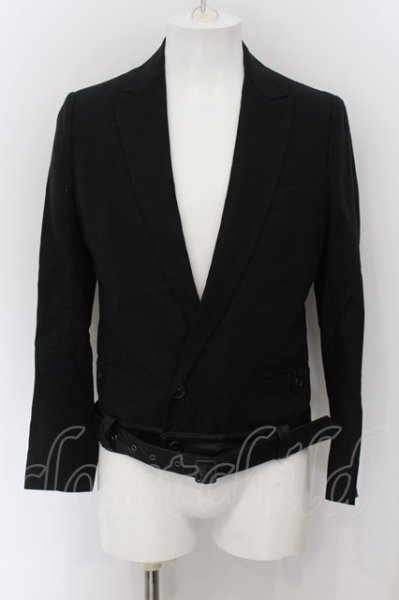 画像1: SHELLAC / カウレザーベルトミディ丈リネンテーラードジャケット 44 ブラック O-24-09-25-026-SH-ja-YM-ZT129 (1)