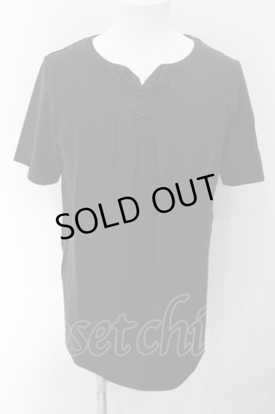 画像1: NO ID. / レースアップラウンドTシャツ 1 ブラック O-24-09-26-038-NO-ts-YM-ZT044 (1)