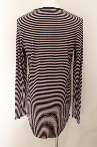 画像2: NO ID. BLACK / テレコボーダーラウンドU/NロンT カットソー 1 ネイビーｘピンク O-24-09-26-040-NO-to-YM-ZT066 (2)