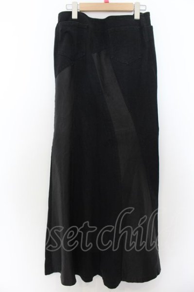 画像2: bajra / パッチワークレザーロングデニムスカート M ブラック O-24-09-27-058-ba-pa-YM-ZT-ML013 (2)