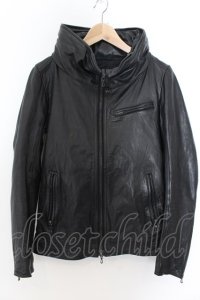 【WINTERセール】SHELLAC / カウハイドクロゼットフードシングルジャケット 44 ブラック O-24-09-27-068-SH-ja-YM-ZT-ML017