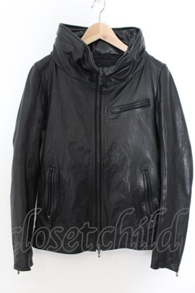 画像1: 【WINTERセール】SHELLAC / カウハイドクロゼットフードシングルジャケット 44 ブラック O-24-09-27-068-SH-ja-YM-ZT-ML017
