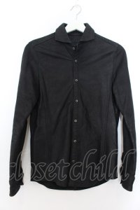 【WINTERセール】FUGA / Polish ゴートヌバックレザーシャツ 44 ブラック O-24-09-27-070-FU-sh-YM-ZT-ML005