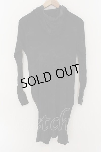 画像2: 14th Addiction / レザー切り替え総柄リブロングパーカー  ブラック O-24-09-29-073-14-to-YM-OS (2)