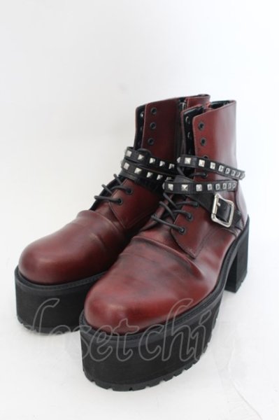 画像1: CIVARIZE / Add ラップスタッズ厚底ブーツ 42（26cm前後） ワイン O-24-09-29-091-CI-sho-YM-ZT-S007 (1)