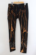 【WINTERセール】CIVARIZE / Omen加工タイトカラースキニーデニムパンツ 44 ブラックｘオレンジ O-24-09-29-017-CI-pa-YM-ZT323