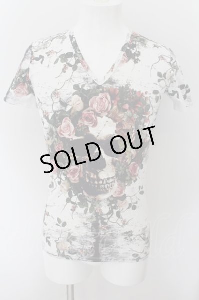 画像1: CIVARIZE / 転写スカル総柄VネックTシャツ 44 ホワイト O-24-10-10-043-CI-ts-YM-ZT275 (1)