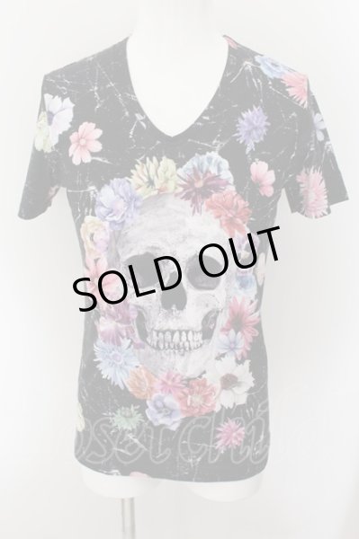 画像1: CIVARIZE / フラワースカル総柄UネックTシャツ 44 ブラック O-24-10-10-044-CI-ts-YM-ZT369 (1)