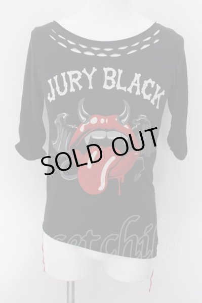 画像1: JURY BLACK / デビルリップダメージ六部袖カットソー 1 ブラック O-24-10-10-082-JU-to-YM-OS (1)