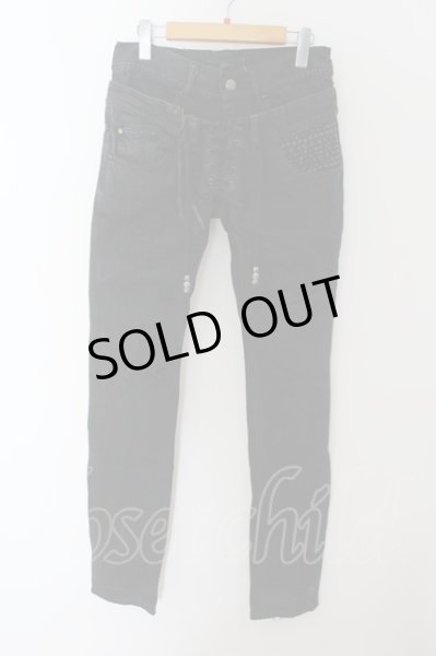 画像1: MIDAS / レイヤードウエストレースアップデニムパンツ M ブラック O-24-10-10-100-MI-pa-YM-OS (1)