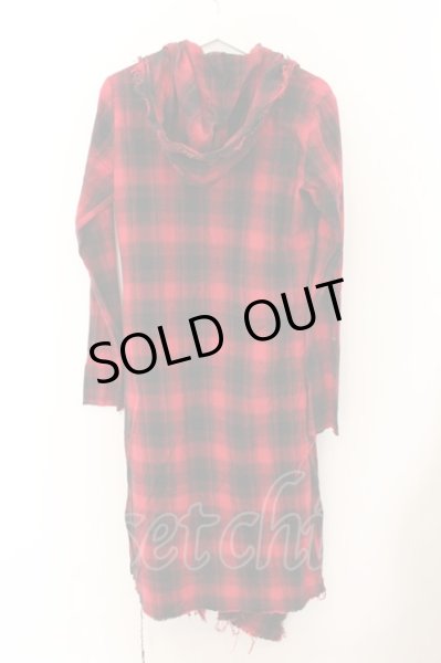 画像2: CIVARIZE / Volcano フード付きロングチェックガウンカーディガン 44 レッド O-24-10-11-034-CI-to-YM-OS (2)