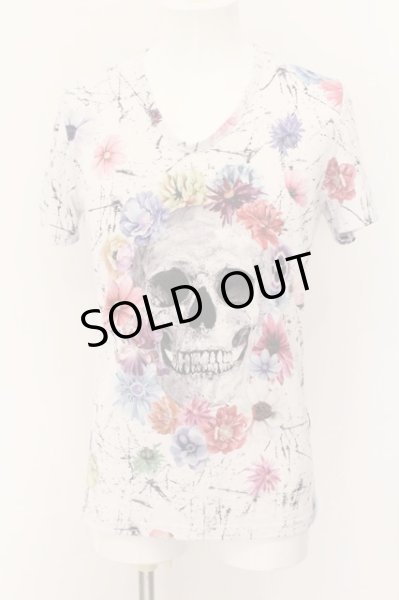 画像1: CIVARIZE / フラワースカル総柄UネックTシャツ 44 ホワイト O-24-10-11-065-CI-ts-YM-ZT369 (1)
