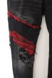 画像2: FAGASSENT / BATTLE ダメージデニムパンツ 28 ブラックｘレッド O-24-10-11-070-FA-pa-YM-ZT159 (2)