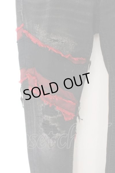 画像2: FAGASSENT / BATTLE ダメージデニムパンツ 28 ブラックｘレッド O-24-10-11-070-FA-pa-YM-ZT159 (2)