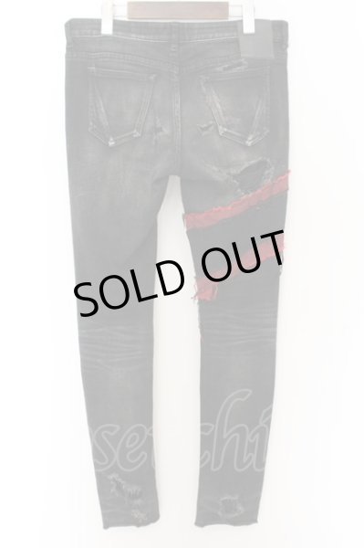 画像4: FAGASSENT / BATTLE ダメージデニムパンツ 28 ブラックｘレッド O-24-10-11-070-FA-pa-YM-ZT159 (4)