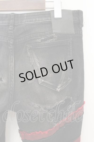 画像7: FAGASSENT / BATTLE ダメージデニムパンツ 28 ブラックｘレッド O-24-10-11-070-FA-pa-YM-ZT159 (7)