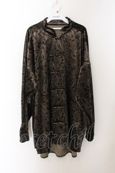 画像1: NO ID. BLACK / ベロアプリントチャイナBIGシャツ ONE ブラックｘゴールド O-24-10-11-076-NO-sh-YM-ZT159 (1)