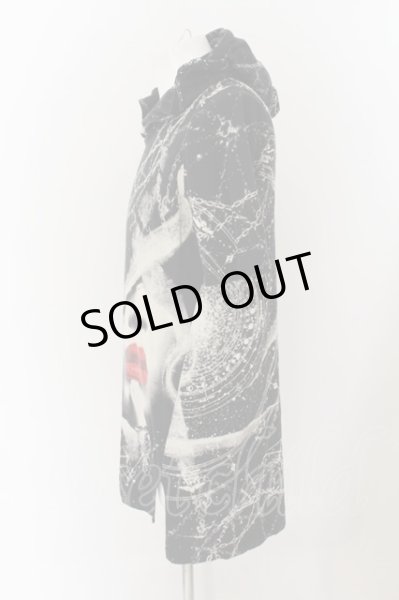 画像2: NO ID. / 総柄ロング半袖パーカー 2 ブラック O-24-10-11-081-NO-to-YM-OS (2)