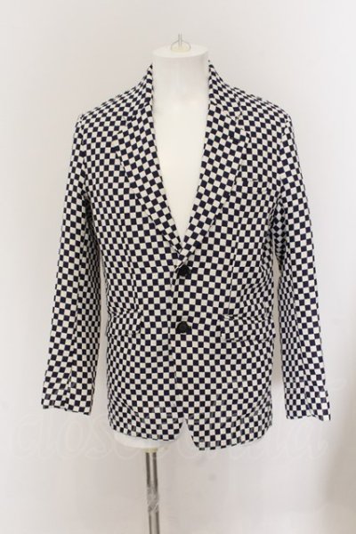 画像1: 【WINTERセール】NO ID. BLACK / フラッグチェックノッチドラペルテーラードジャケット 2 ホワイトｘネイビー O-24-10-11-093-NO-ja-YM-ZT180