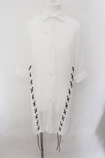 画像1: CIVARIZE / レースアップシフォン五分袖ロングシャツ 46 ホワイト O-24-10-17-059-CI-sh-YM-ZT276 (1)